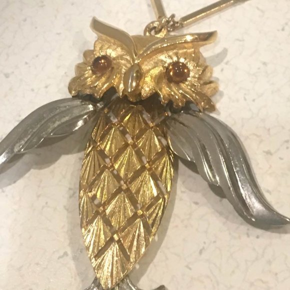 Tancer 11 Jewelry - VTG 1970's Signed Owl Pendent Necklace Tancer 11